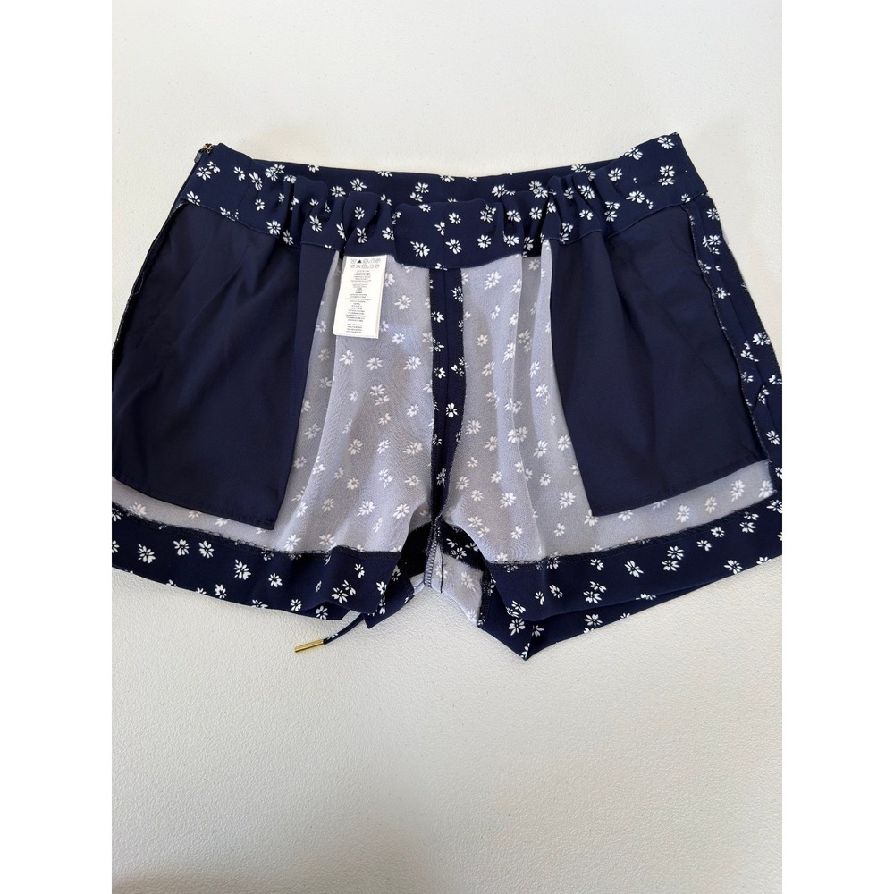 Michael Kors Navy Blue Floral Daisy Drawstring Shorts Side Zip Pocket Size 2 - Picture 4 of 9